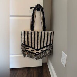 Lilla P Black and Cream Woven Metallic Tote Bag